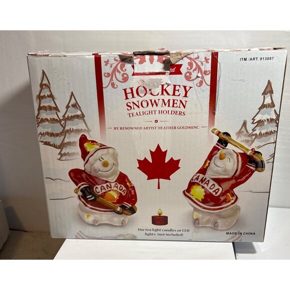 Hockey Snowmen Tealight Holders Costco Blue Sky H Goldminc Canada 7.5" Tall - Picture 2 of 16
